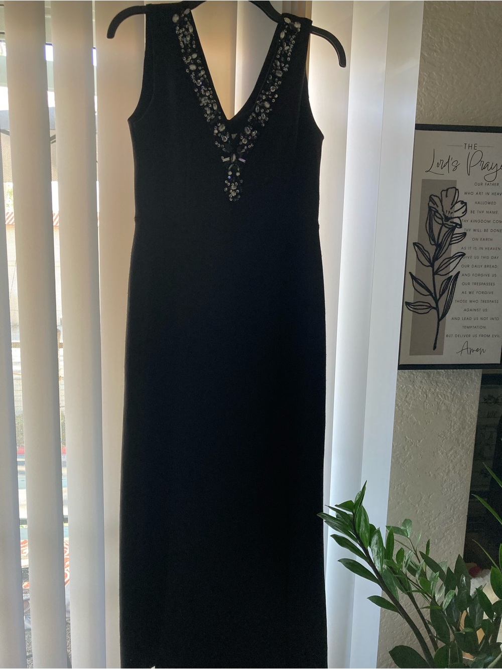 Sleeveless Black Maxi Dress with Beaded V-Neck
